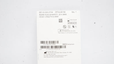Synthes 03.000.072S Burr EGG-Shaped 0.4mm Head Length 8.0mm